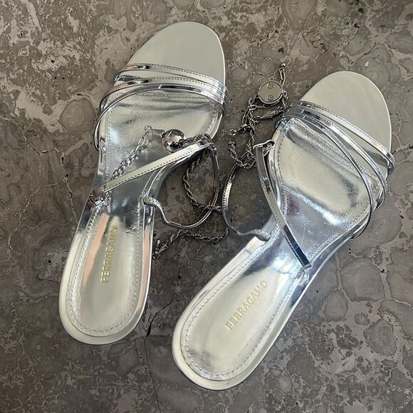 Ferragamo Denise Sandals 70mm in Silver, New, Size 7 - Picture 9 of 16